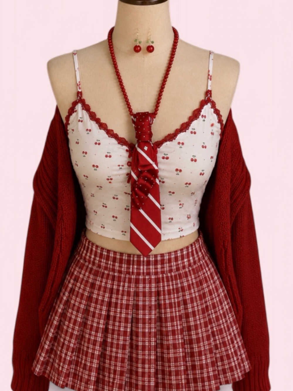 Cherry Girl Vintage Silk Necktie Necklace Super Cute 🍒 Festival Vibes